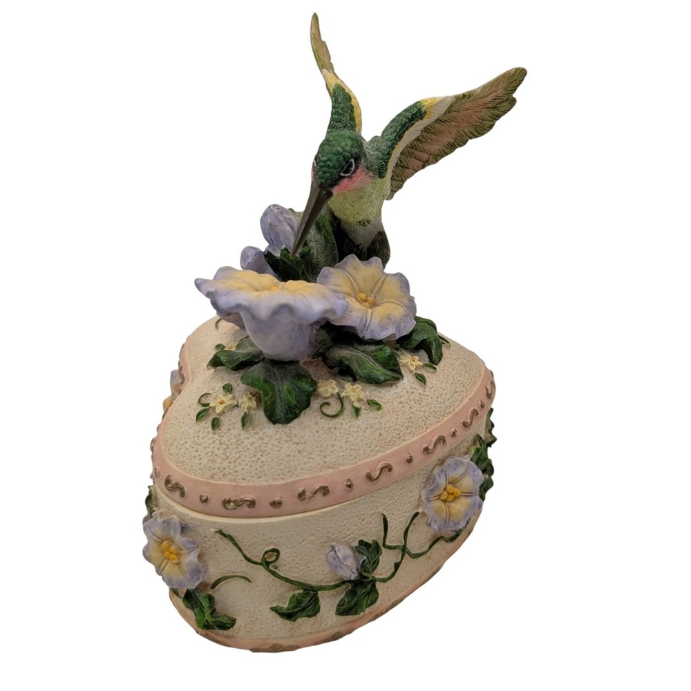 Heritage House Musical Trinket Heart Box Hummingbird Wind Beneath My Wing Works - Picture 6 of 10